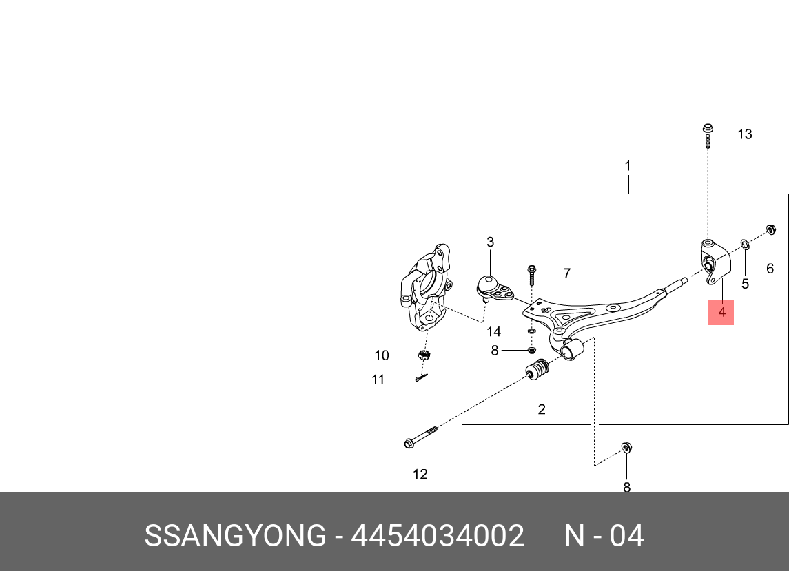 Сайлентблок переднего рычага задний правый - Ssangyong 4454034002