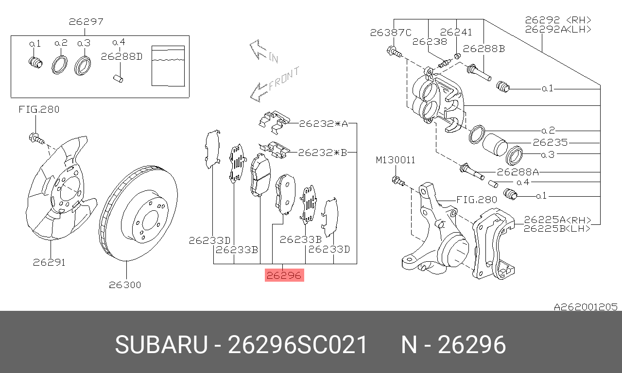 Колодки тормозные дисковые | перед | - Subaru 26296SC021