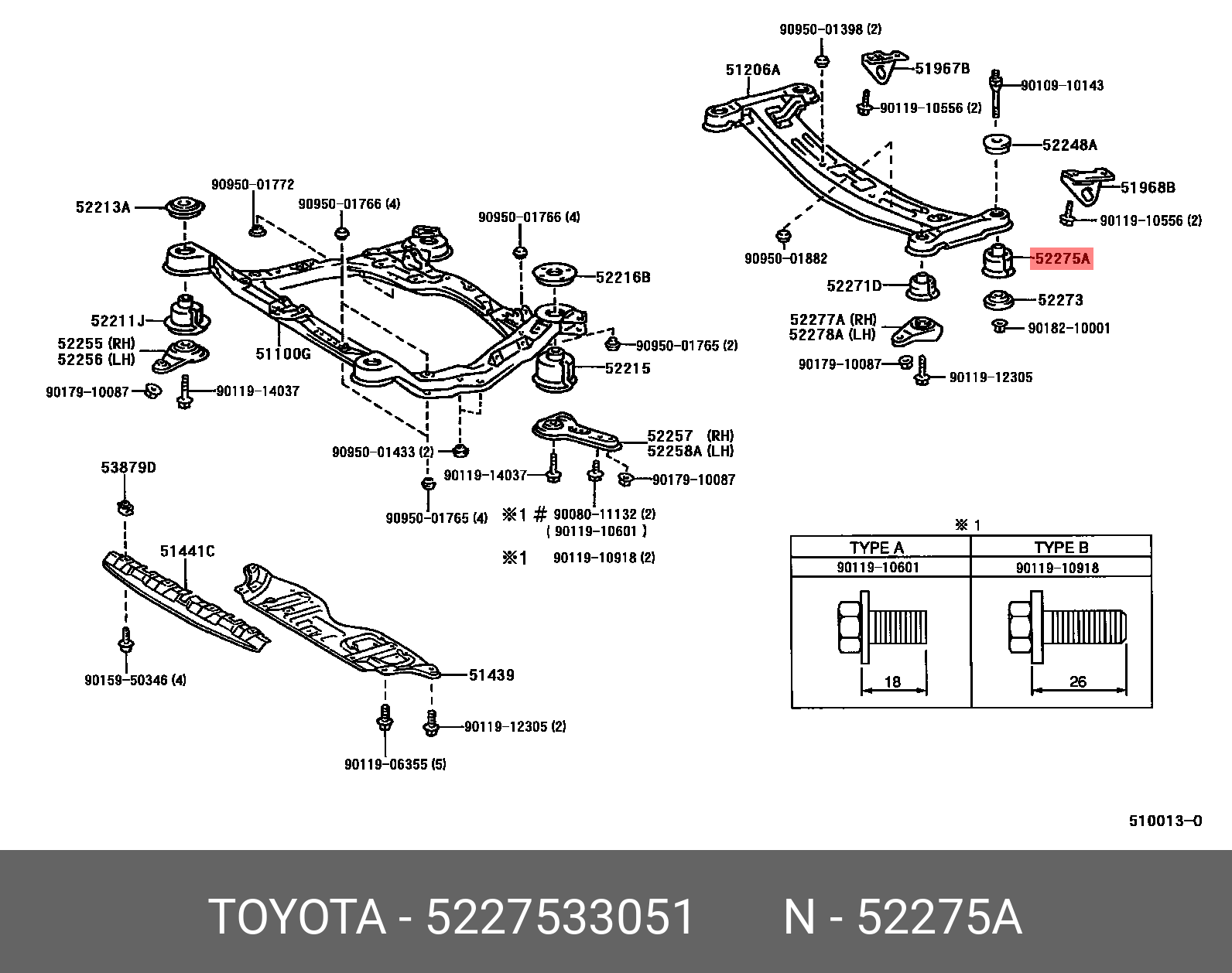 Сайлентблок балки моста - Toyota 52275-33051