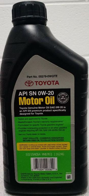 0w-20 Motor Oil API SN, 0,946л (синт. мотор. масло) - Toyota 00279-0WQTE-01