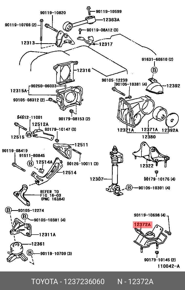 Опора трансмиссии - Toyota 12372-36060