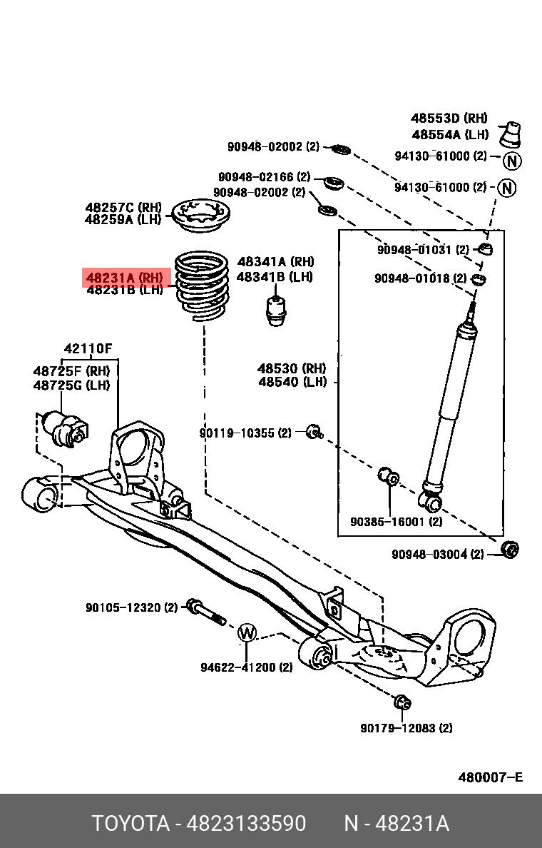 Пружина ходовой части | зад | - Toyota 48231-33590