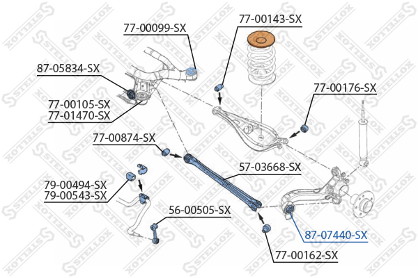 С/б продол. рычага BMW e36/e46 all 90> | зад | - Stellox 87-07440-SX