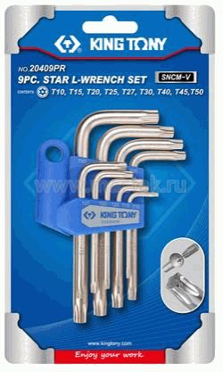 Набор torx L-типа, t10-t50, короткие с отверстием, 9 предметов - King Tony 20409PR