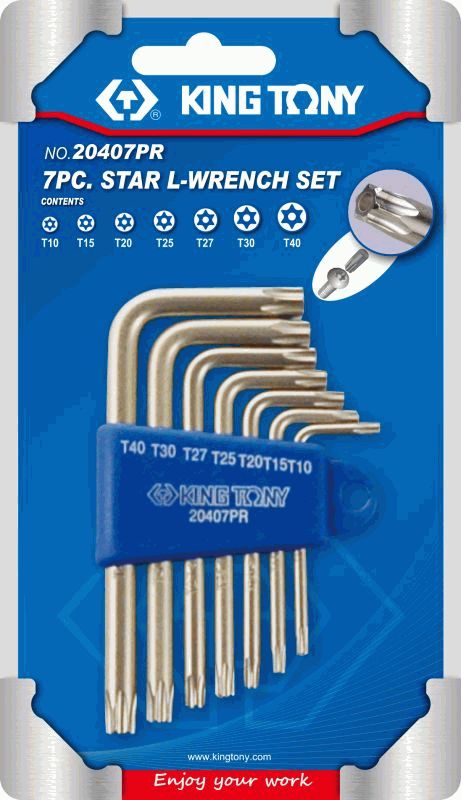 Набор torx L-типа, t10-t40, короткие с отверстием, 7 предметов - King Tony 20407PR