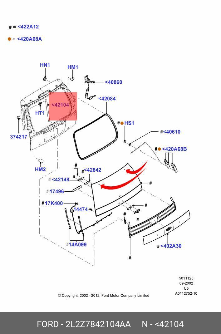 Амортизатор стекла пятой двери - Ford 2L2Z 7842104-AA