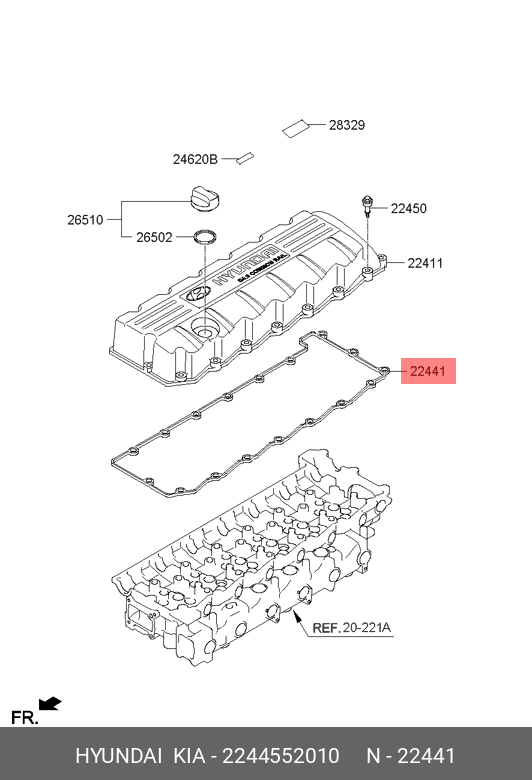 Прокладка клапанной крышки - Hyundai/Kia 2244552010