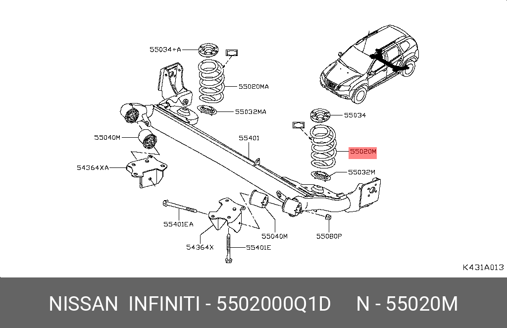 Пружина задняя - Nissan 55020-00Q1D