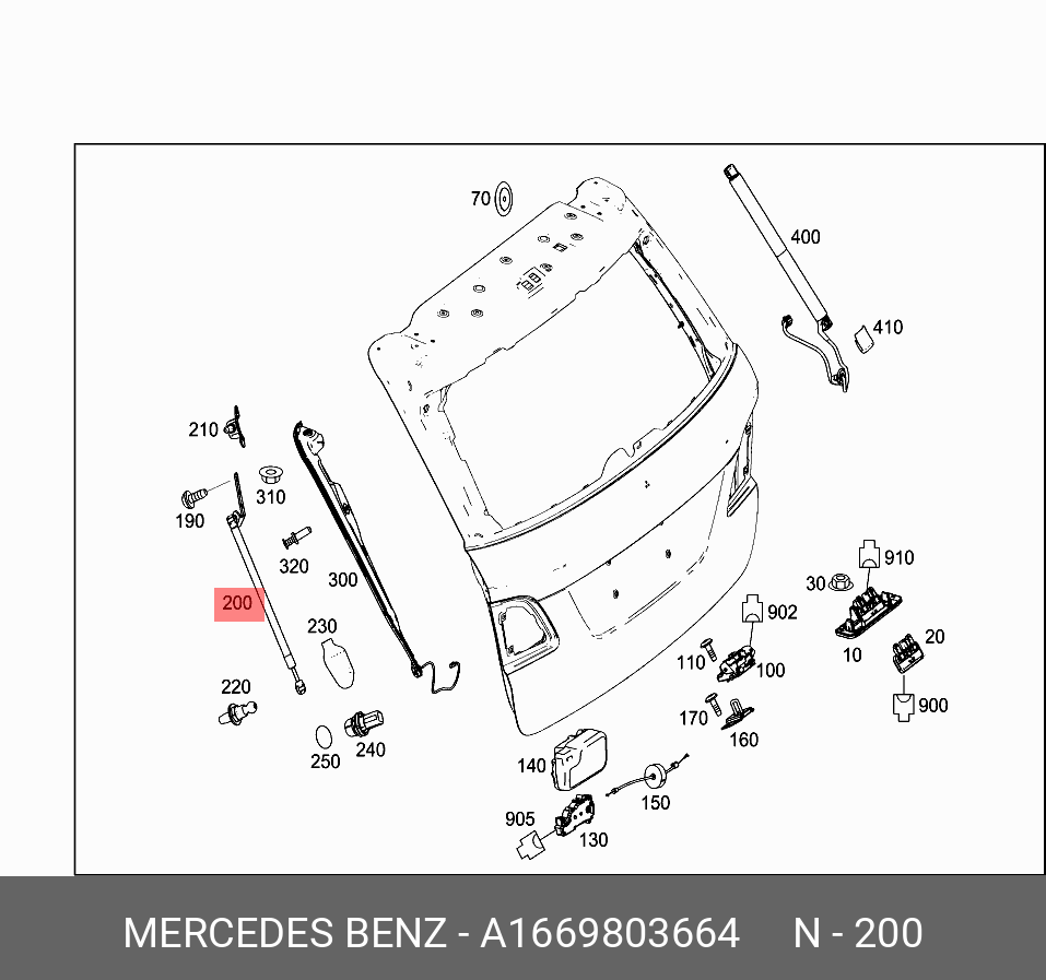 Пружина газовая крышки ба - Mercedes A 166 980 36 64