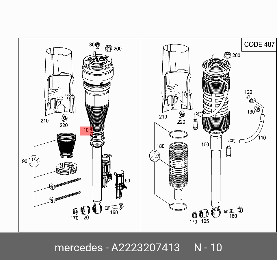 Пневмоподушка подвески - Mercedes A 222 320 74 13