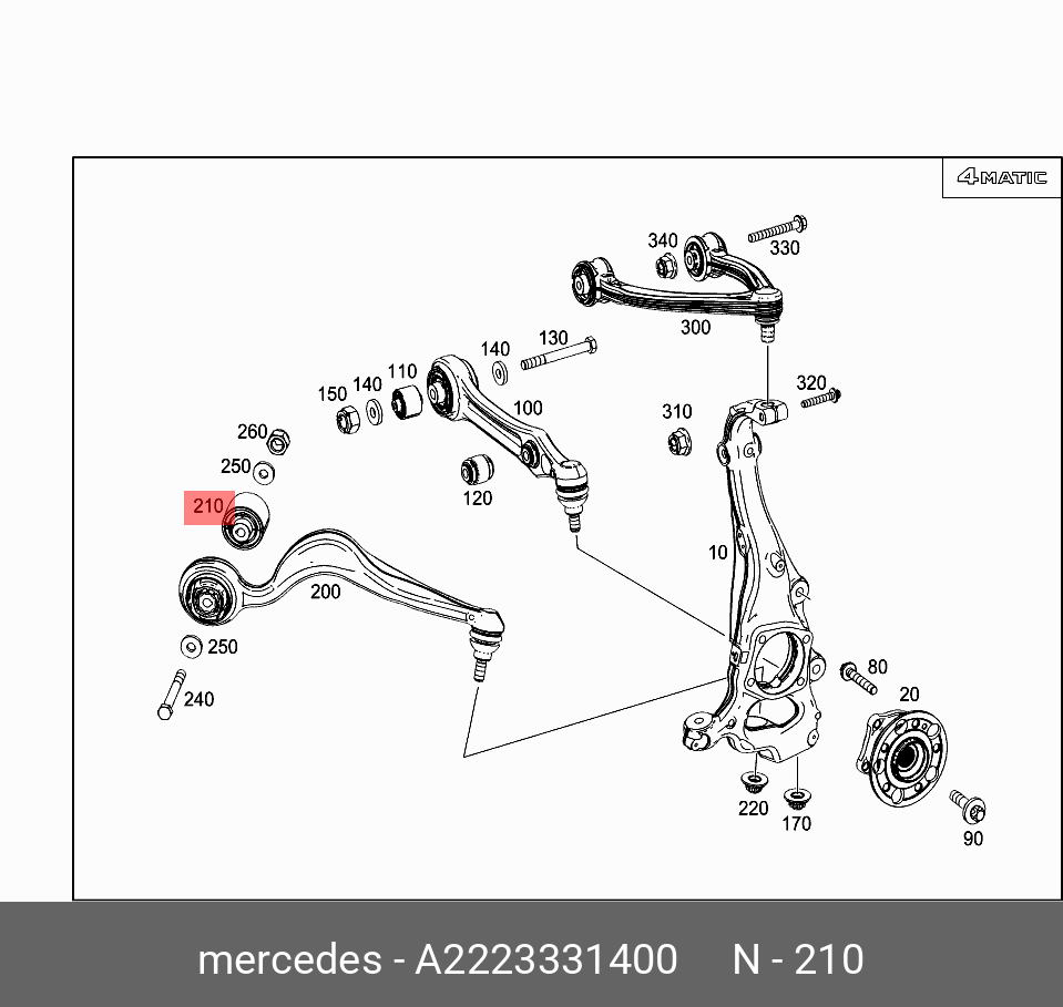 Сайлентблок рычага подвески - Mercedes A 222 333 14 00