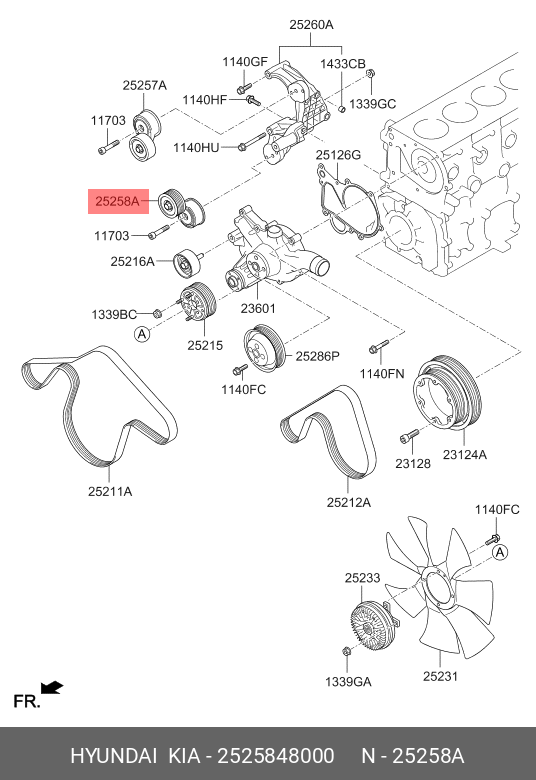 Ролик-натяжитель нижний - Hyundai/Kia 2525848000