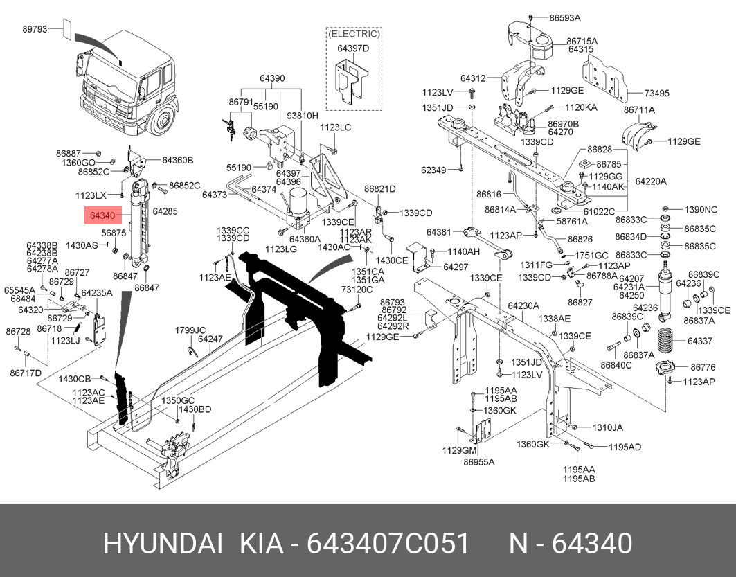 Цилиндр механизма опрокидывания кабины - Hyundai/Kia 643407C051