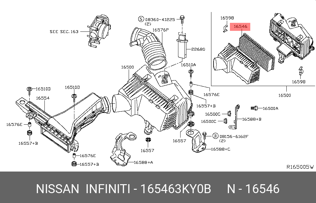 Фильтр воздушный - Nissan 16546-3KY0B