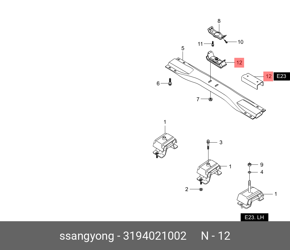 Подушка коробки передач - Ssangyong 3194021002