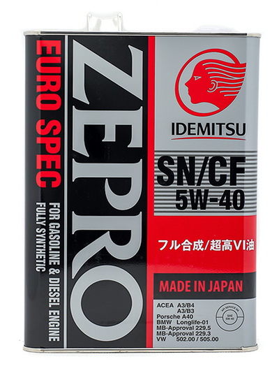 5W-40 ZEPRO EURO SPEC SN/CF 1л (синт. мотор. масло) - IDEMITSU 1849-001