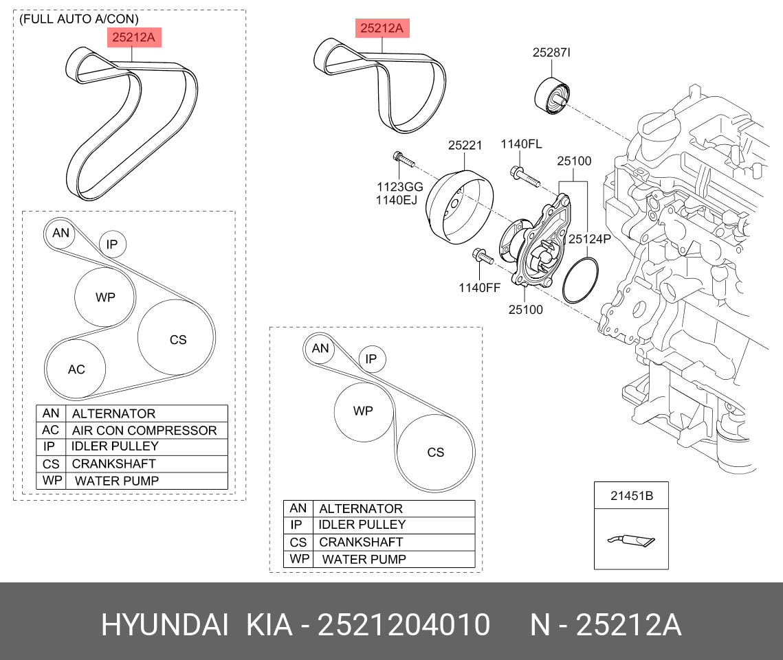 Ремень ручейковый - Hyundai/Kia 2521204010
