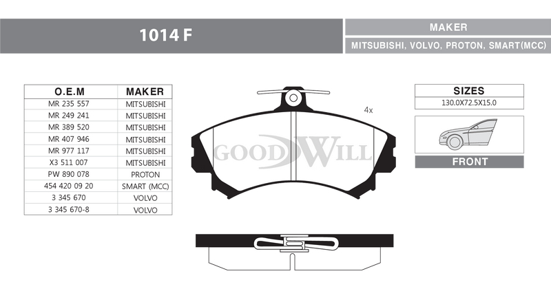 Снят с производства Колодки тормозные дисковые передние, комплект - GoodWill 1014 F
