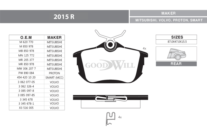 Снят с производства Колодки тормозные дисковые задние, комплект - GoodWill 2015 R