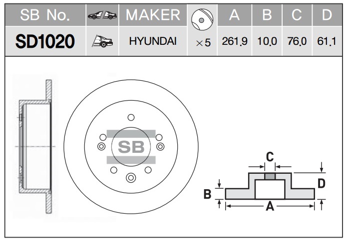 Диск тормозной (58411-2h300) | зад | - Sangsin SD1020