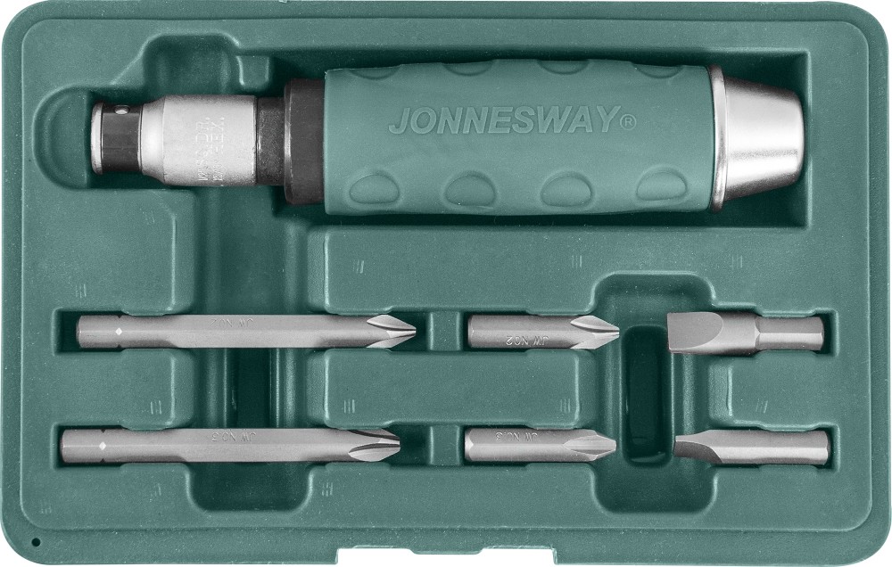 Ударная отвертка с битами SL 8,10мм PH# 2,3 36мм и PH# 2,3 80мм, 7 предметов - JONNESWAY AG010055A