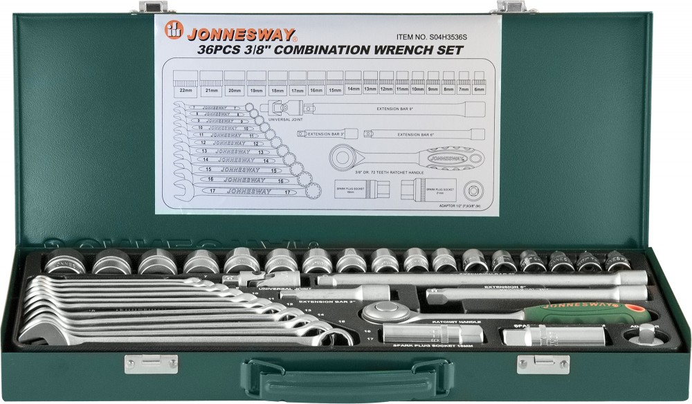 Набор головок торцевых 3/8 DR, 36 предметов - JONNESWAY S04H3536S