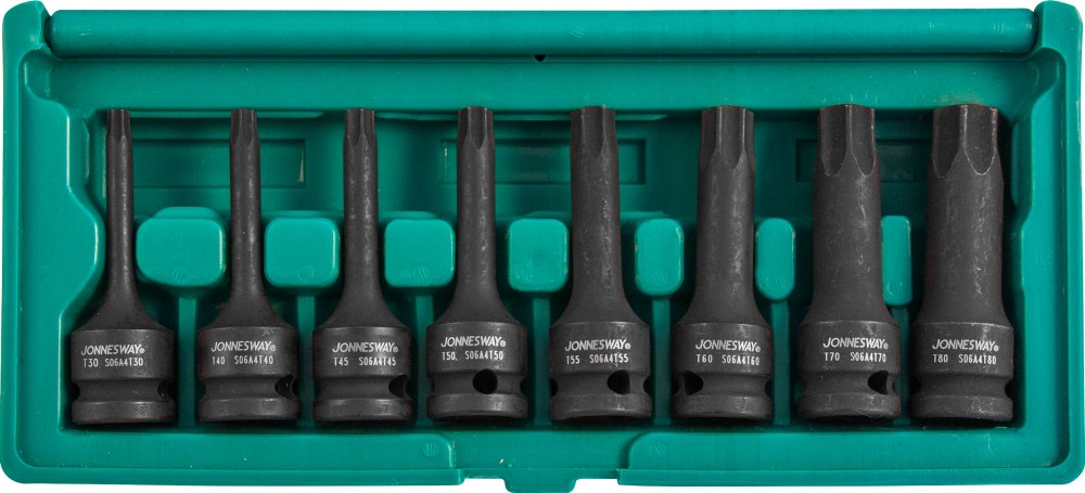 Набор ударных головок torx 12dr т30- T80 78мм, 8 предметов - JONNESWAY S06A408S