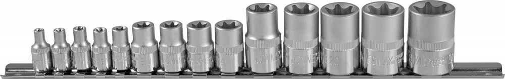 Набор головок торцевых 1/4 , 3/8 , 1/2 DR, внешний torx®, на держателе, е4-e24, 14 предметов - JONNESWAY S06H414S