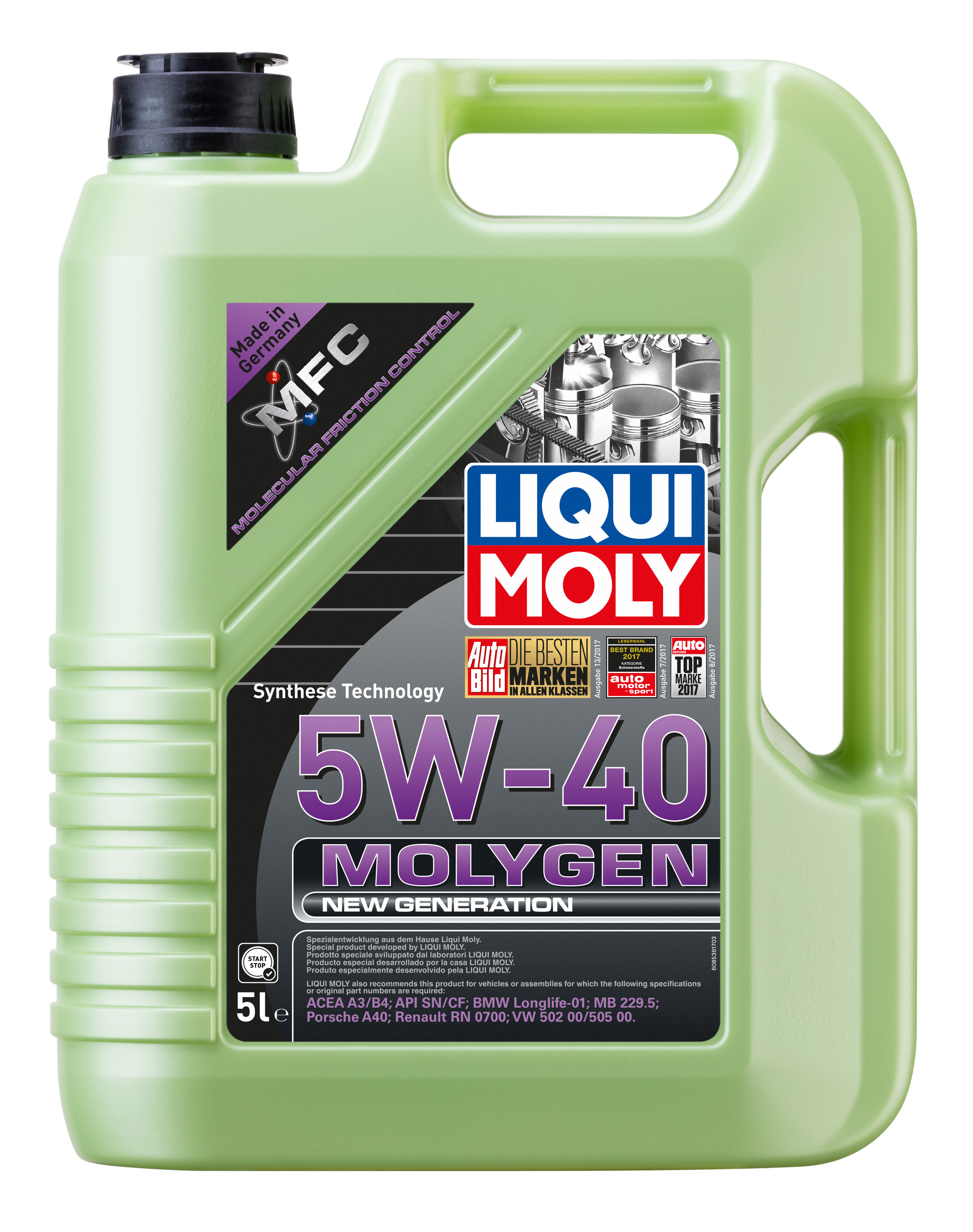 Замена 8536 5W-40 SN/СF Molygen New Generation 5л (НС-синт.мотор.масло) Liqui Moly 9055