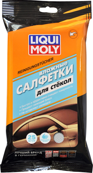 Снят с производства Салфетки для стекол, зеркал и фар влажные (25 штук) Reinigungstucher - Liqui Moly 77168