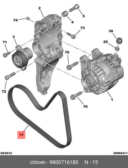 Ремень генератора - Citroen/Peugeot 9800716180