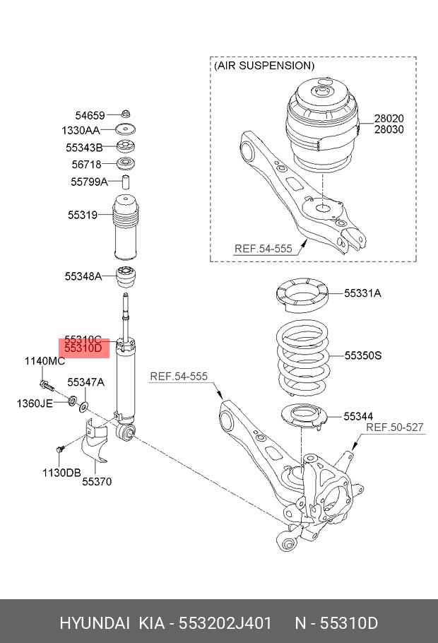 Стойка амортизатора подвески | зад прав | - Hyundai/Kia 553202J401