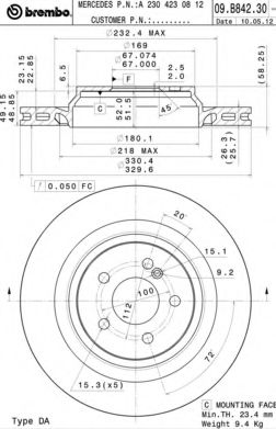 Диск тормозной UV Coated | зад | - Brembo 09.B842.31