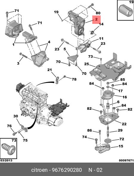 Подушка двигателя - Citroen/Peugeot 9676290280