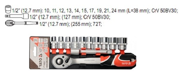 Набор инструментов 12 пр: 1/2, 6 гр - Yato YT38821