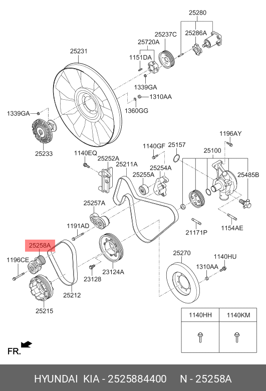 Ролик натяжной навесного оборудования - Hyundai/Kia 2525884400