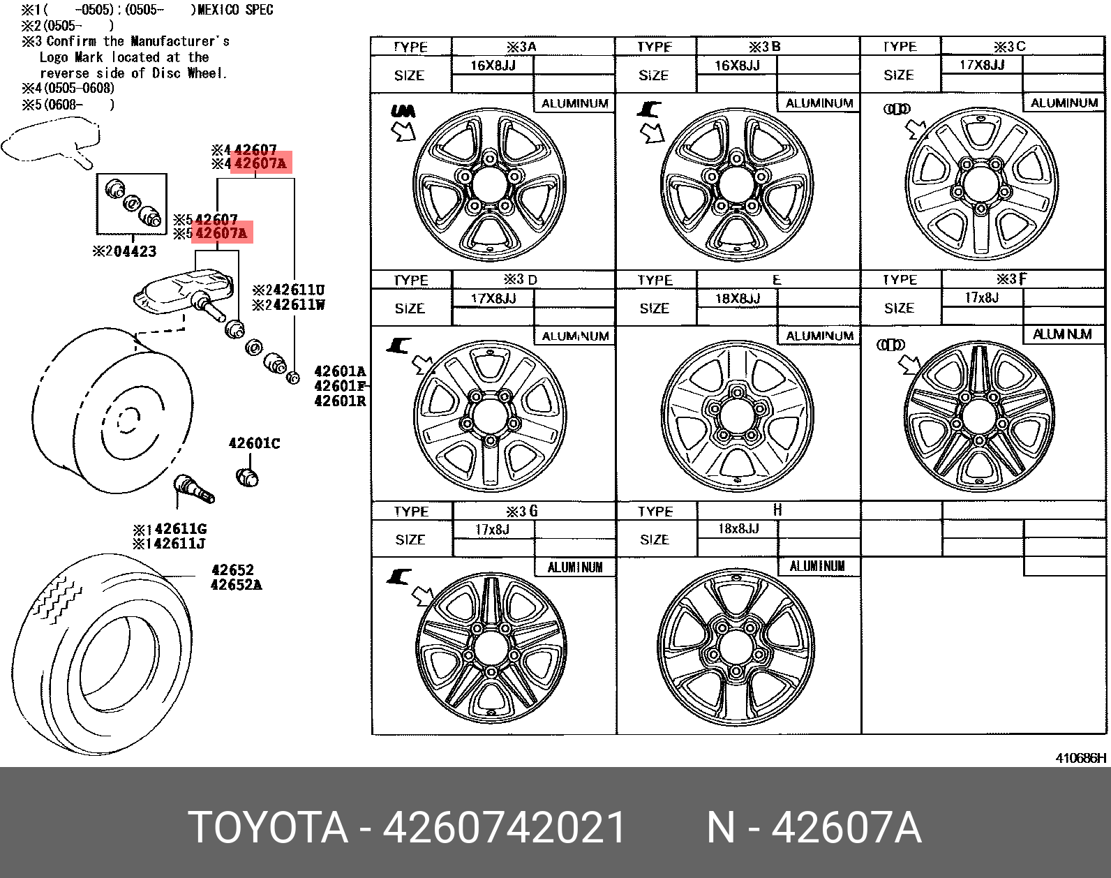 Датчик давления в шинах - Toyota 42607-42021
