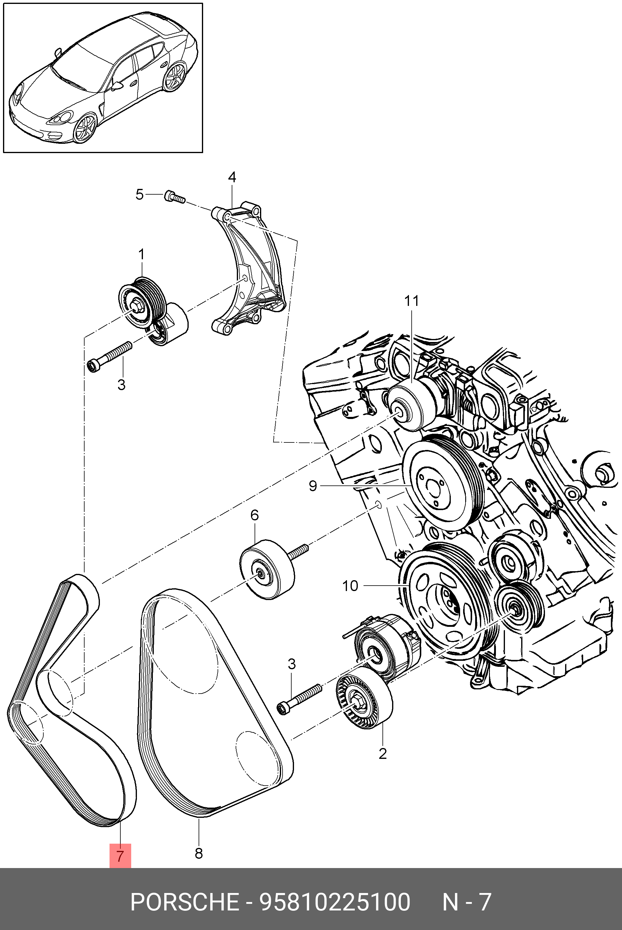 Ремень поликлиновый - Porsche 95810225100
