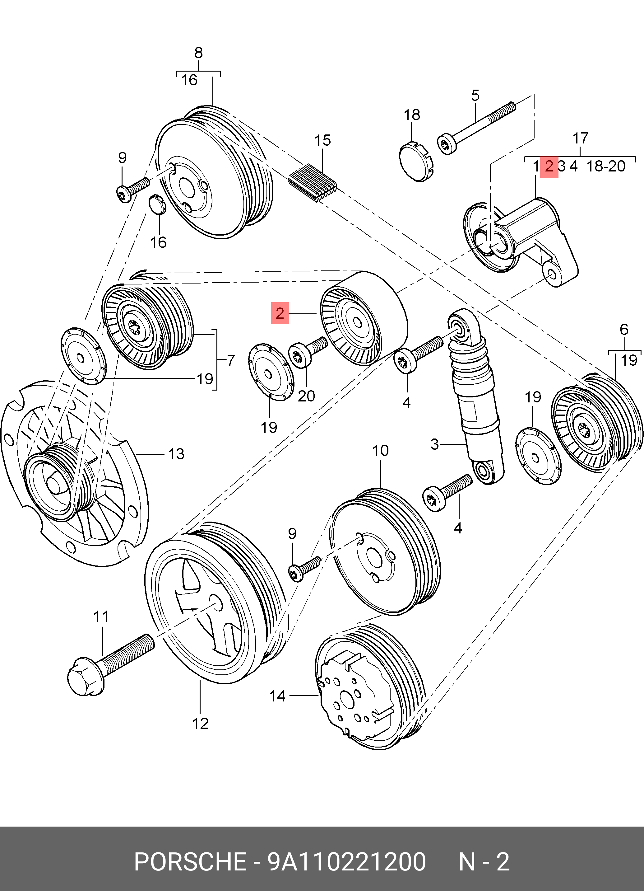 Ролик натяжной навесного оборудования - Porsche 9A110221200