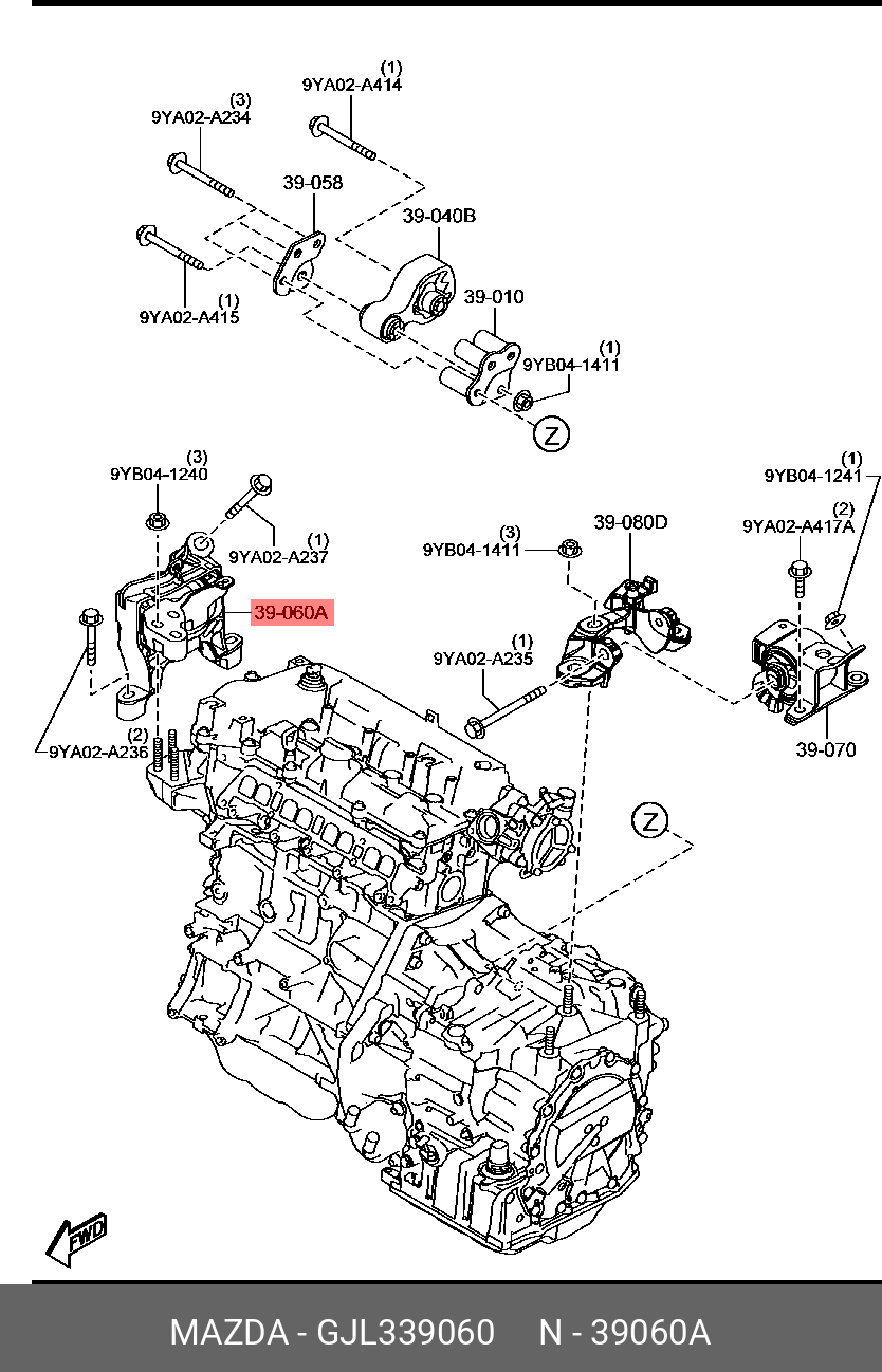 Подушка двигателя - Mazda GJL339060