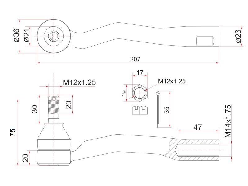 Наконечник рулевой тяги - SAT ST-45047-29125