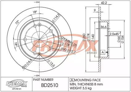 Тормозной диск | зад | - FREMAX BD-2510