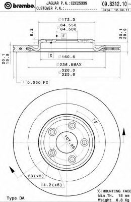 Диск тормозной UV Coated | зад | - Brembo 09.B312.11