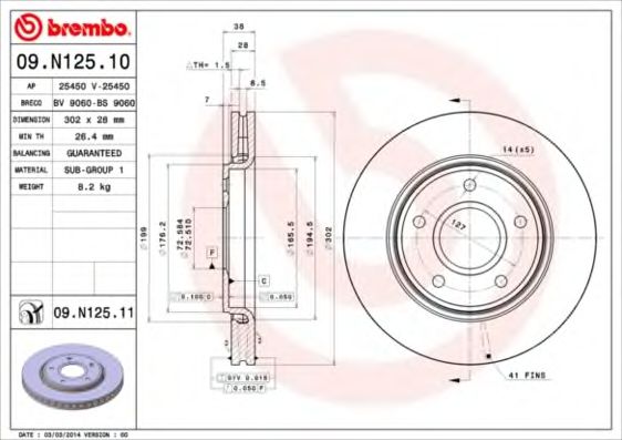 Диск тормозной UV Coated | перед | - Brembo 09.N125.11