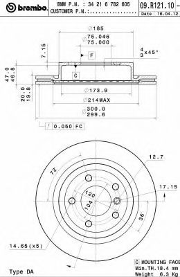 Диск тормозной UV Coated | зад | - Brembo 09.R121.11