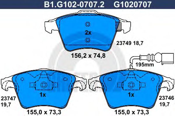 Колодки тормозные дисковые | перед | - GALFER B1.G102-0707.2