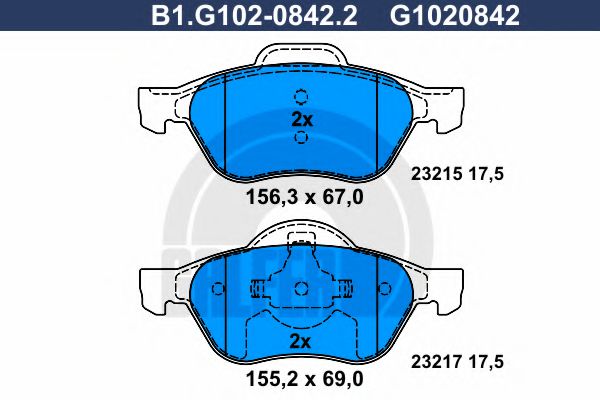 Колодки тормозные дисковые | перед | - GALFER B1.G102-0842.2