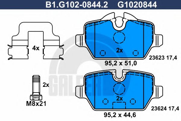 Колодки тормозные дисковые | зад | - GALFER B1.G102-0844.2