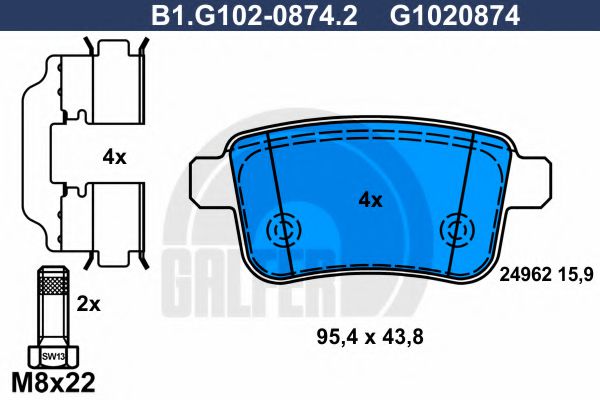 Колодки тормозные дисковые | зад | GALFER B1.G102-0874.2