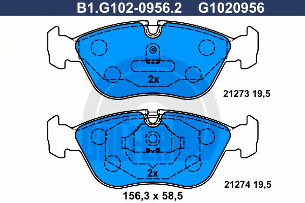Колодки тормозные дисковые | перед | GALFER B1.G102-0956.2